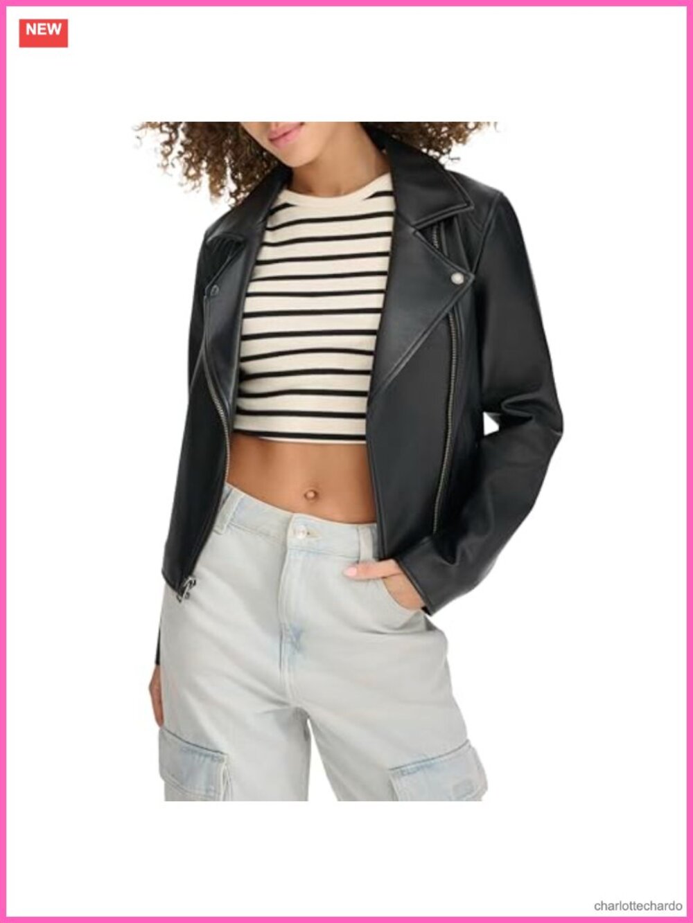 Faux Leather Clean Moto Jacket Cropped Snap-Down Lapels Women's